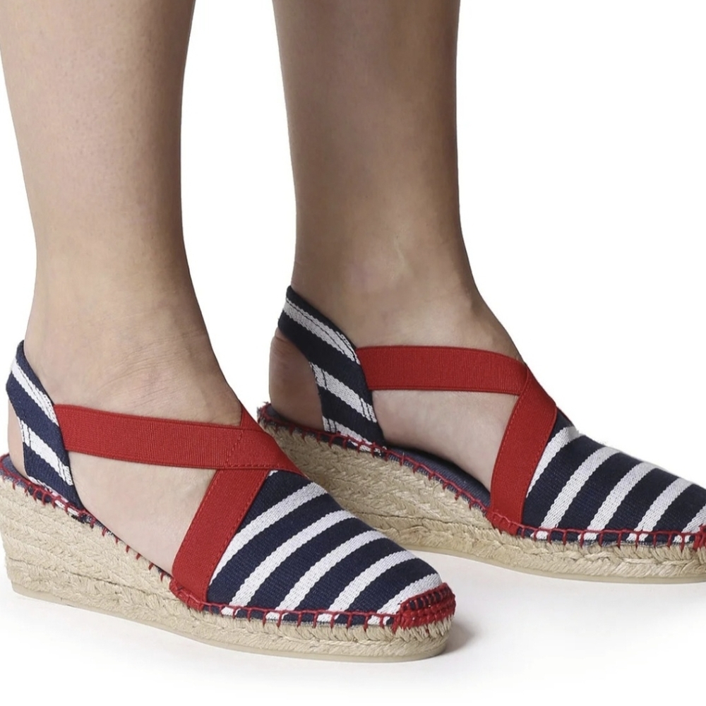 Toni Pons Tarbes Nautical Blue Red Espadrille Wedge Slingback Sandal 42‎ / US 11